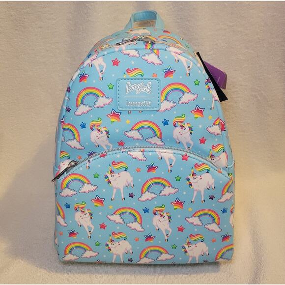 Lisa Frank Markie Unicorn Rainbow Allover Print Blue Mini Loungefly Backpack NWT - Picture 1 of 9